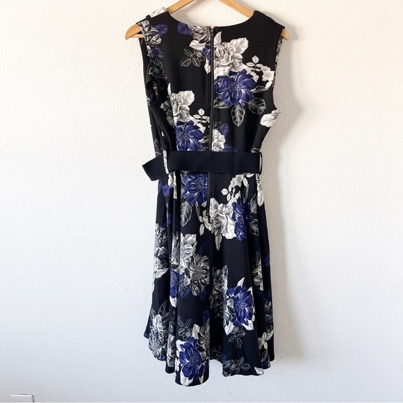 City Chic Epic Floral Black Blue Belted Fit & Flare Belted Dress - Picture 9 of 11